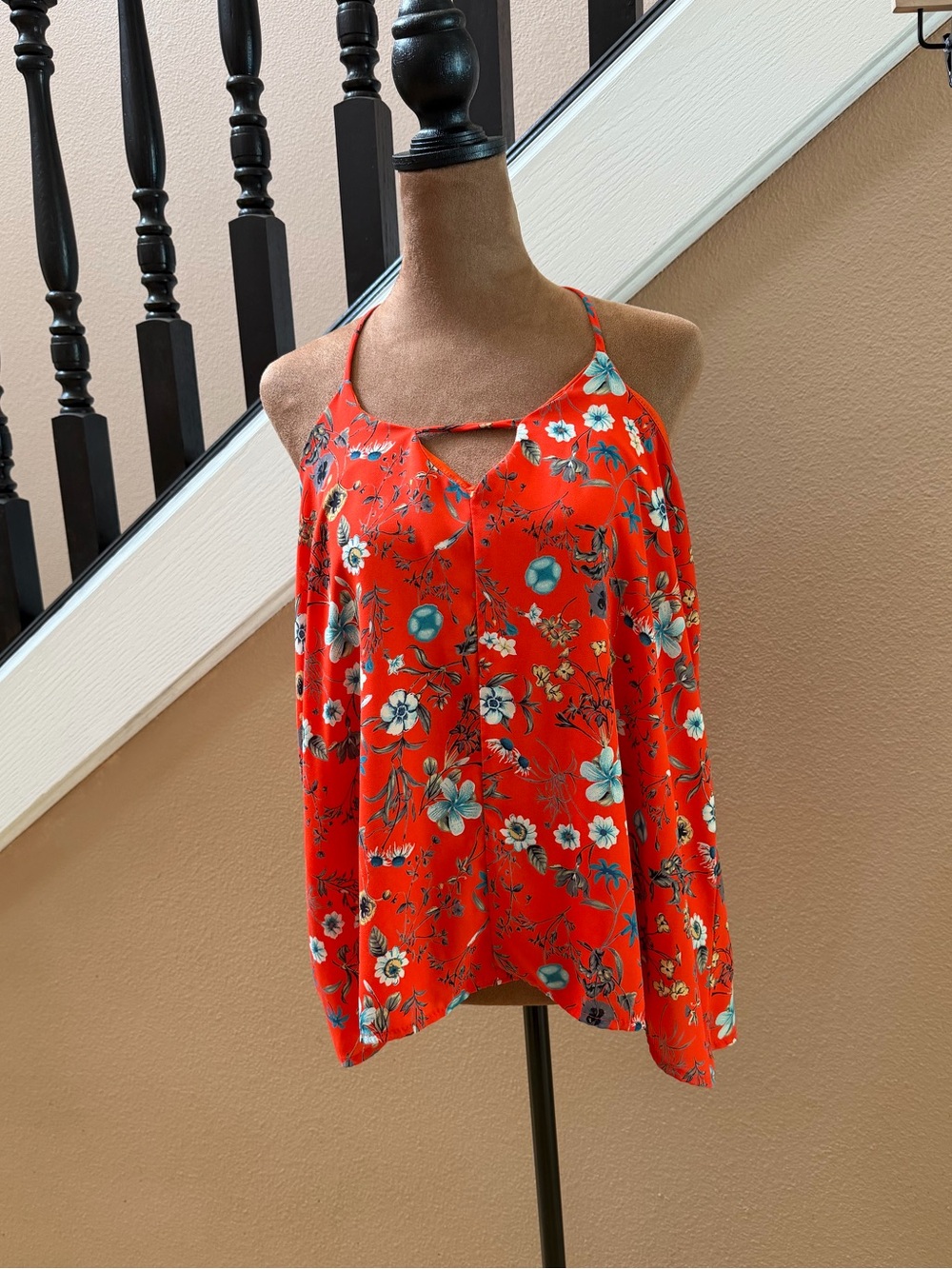 Blue Rain Red Floral Strappy Camisole
